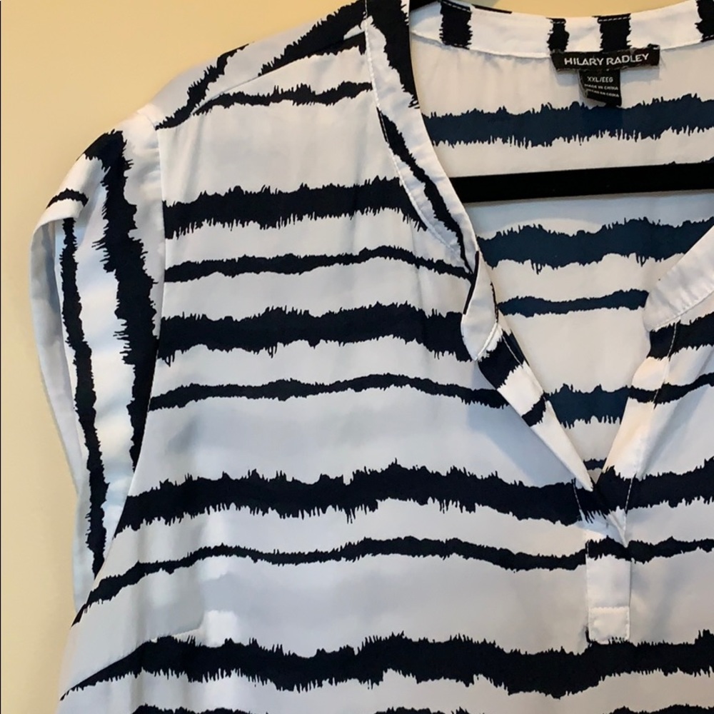 Hilary Radley Split V-Neck Capped Sleeve Blouse